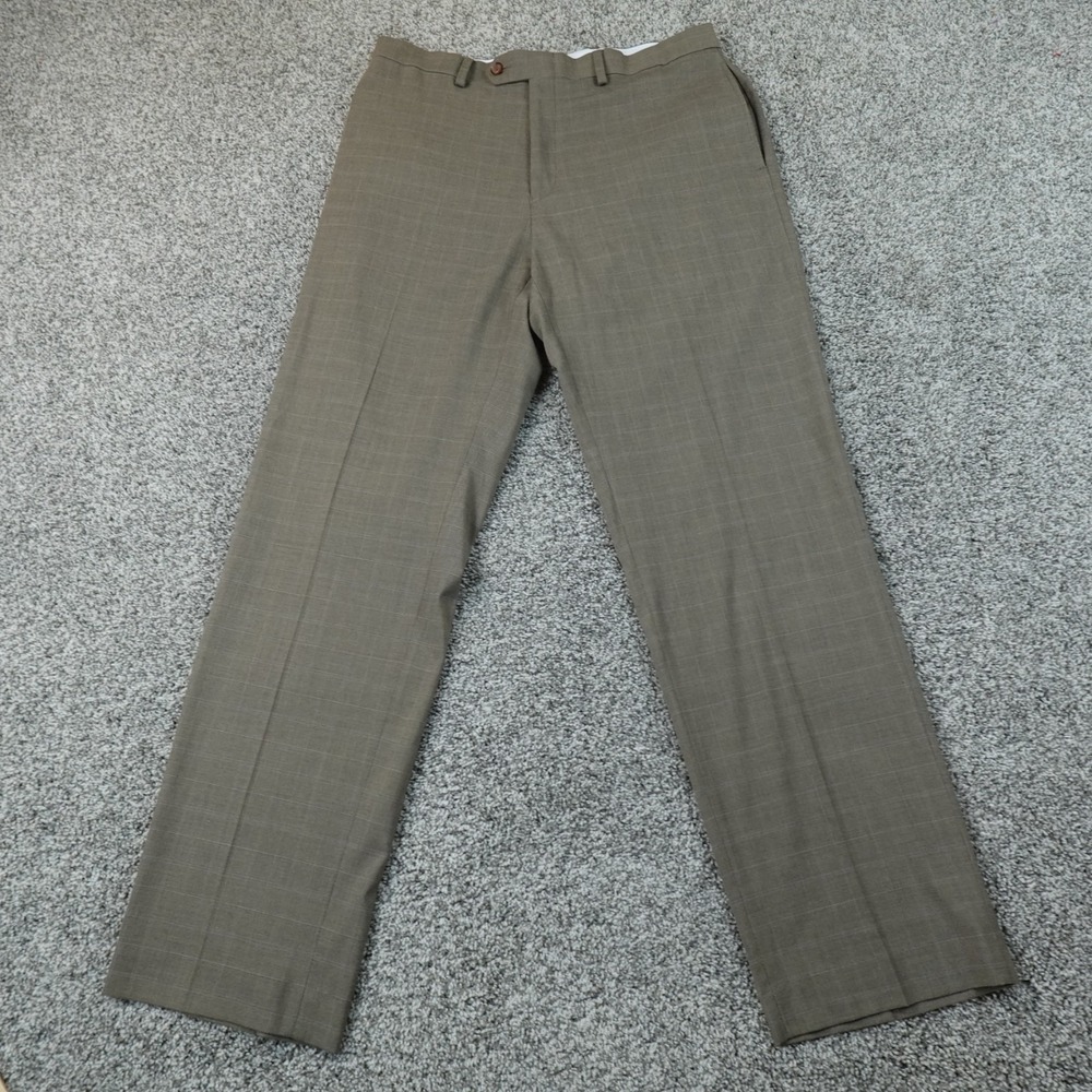 Ralph Lauren Pants Mens 34X32 Brown Plaid Wool Chino Trouser Dress Slacks Work